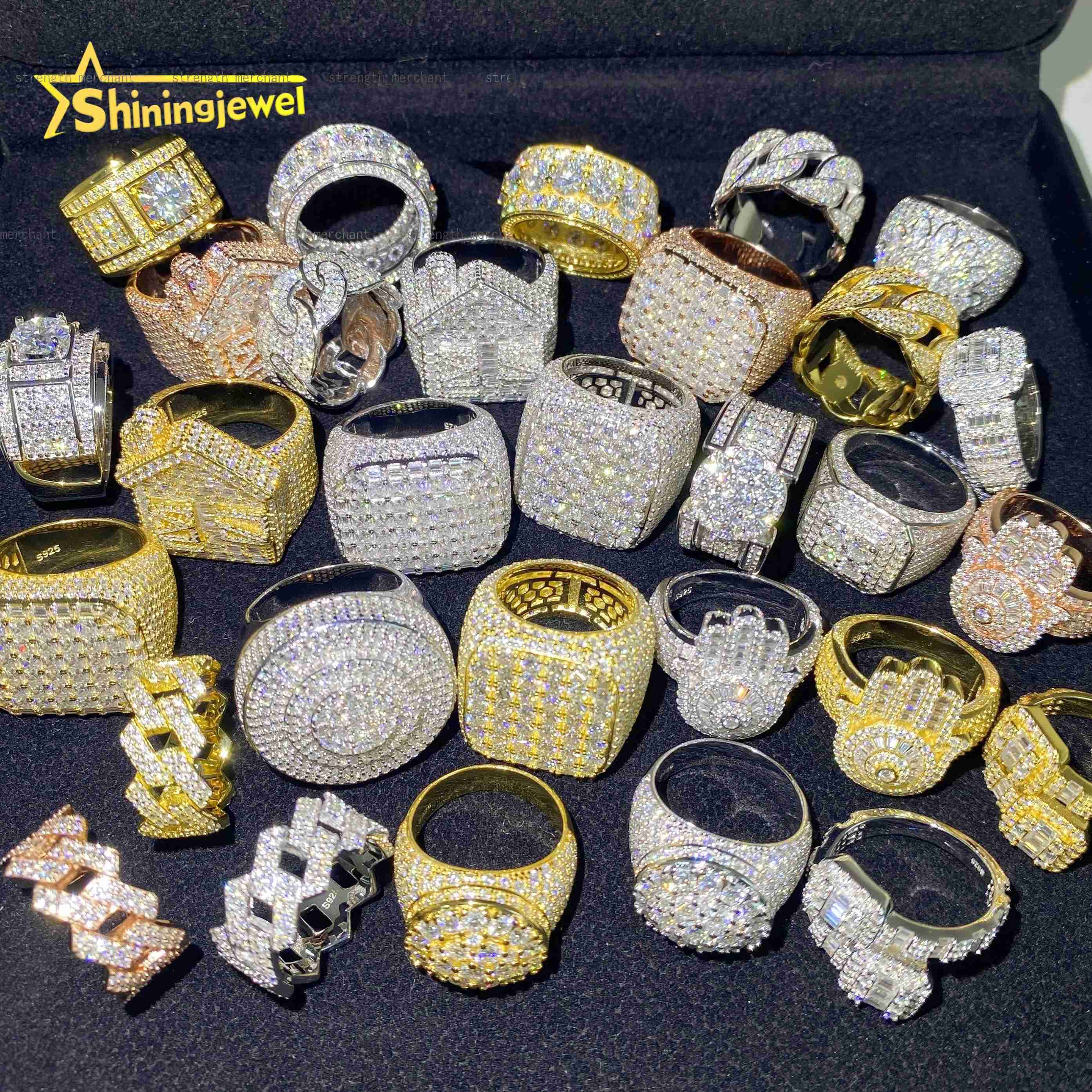 Hot Sale Multiple Choice Custom Iced Out Hip Hop Men Ring VVS Moissanite 925 Sterling Silver Rings Diamond Jewelry Ring for Men