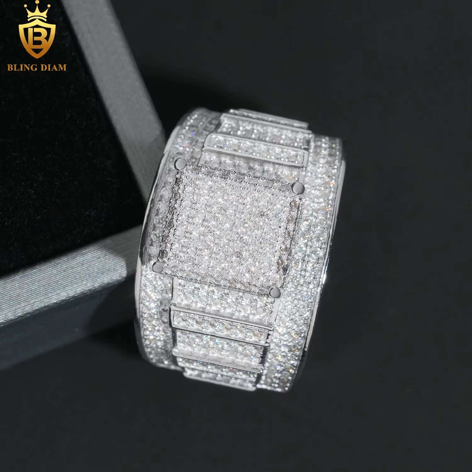 48 Hour Shipping Hip Hop Jewelry 925 Sterling Silver Ice Out Vvs Moissanite Fully Diamond for Men Rings Gra Certificate