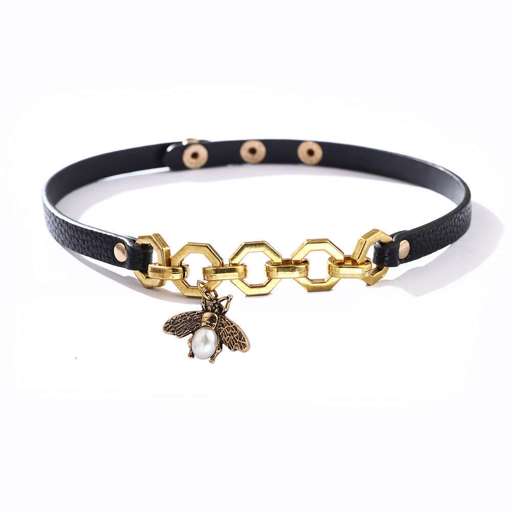 Fashion Little Bee PU Soft Leather Light Insect Collar Choker Chain Neck Ring