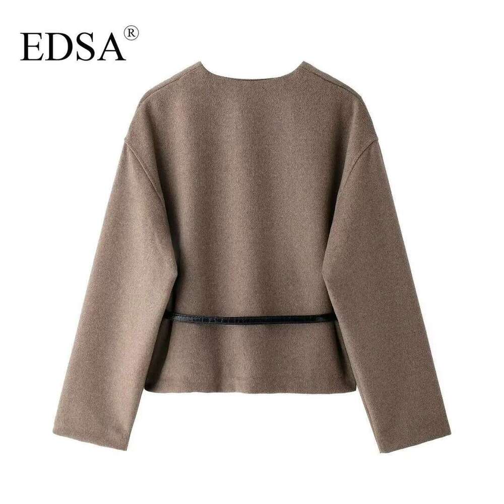 Designer Clothes EDSA Women Soft Belted Jacket Wrap V-Neck Long Sleeves New Elegant Lady Commute Outwear For Female