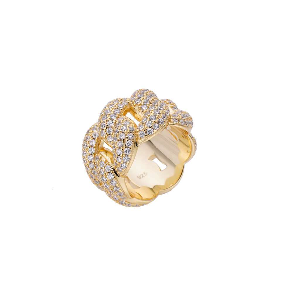 Fine Jewelry Hip Hop Ring Gold Plated Iced Out VVS Moissanite Diamond 925 Sterling Silver Cuban Chain Link Ring for Men