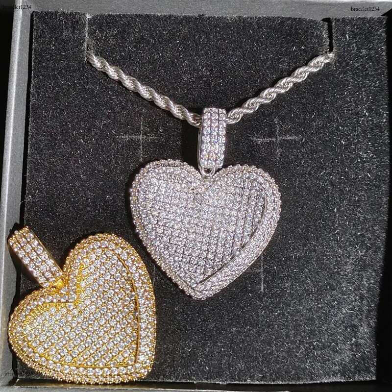 Iced Out Big Heart Pendant with Rope Chain Necklace Paved 5A Cz Stone for Women Men Hip Hop Necklaces Jewelry Drop Ship