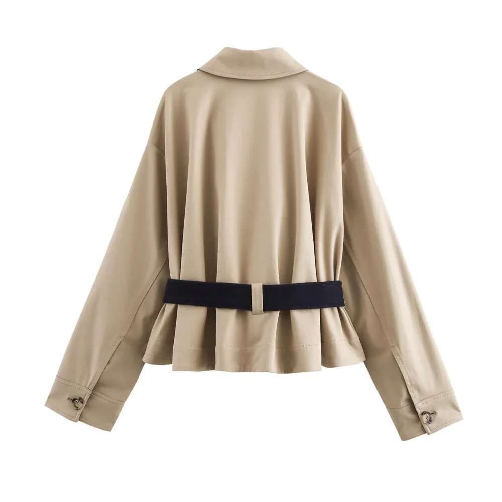 Designer Clothes Autumn New Product Women's Casual Versatile Belt Decoration Solid Color Collar Jacket Windbreaker Style Short Coat