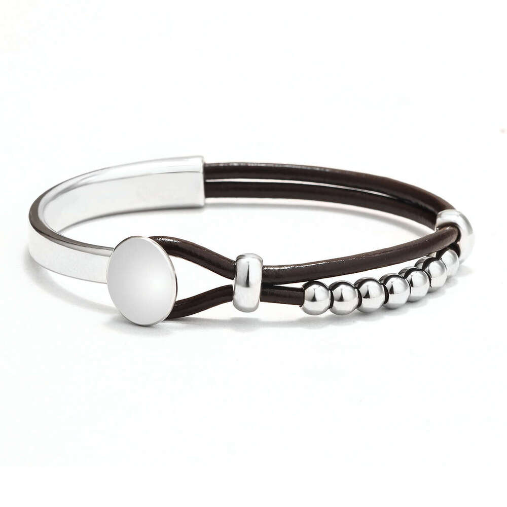 Hot selling Bohemian style double-layer with leather rope, minimalist beaded bracelet, PU spliced bracelet