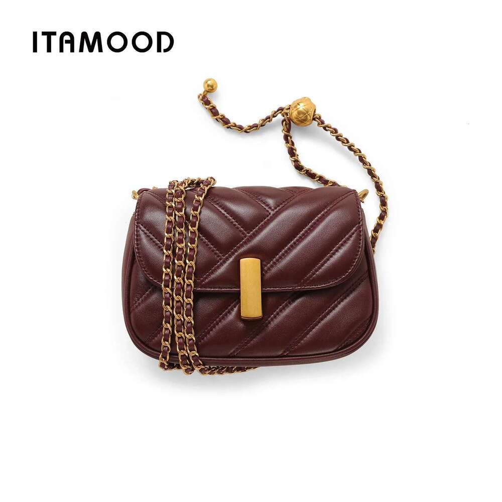 Designer Bag ITAMOOD Leather Quilted Bag, Chain Shoulder Handbag, Stripe Crossbody Bag