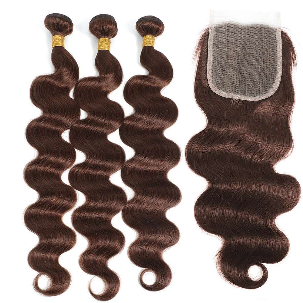 10A Brazilian With Body Wave Human With 4X4 Lace Closure Brown Blonde Colored 3/4 Bundles Hair Remy
