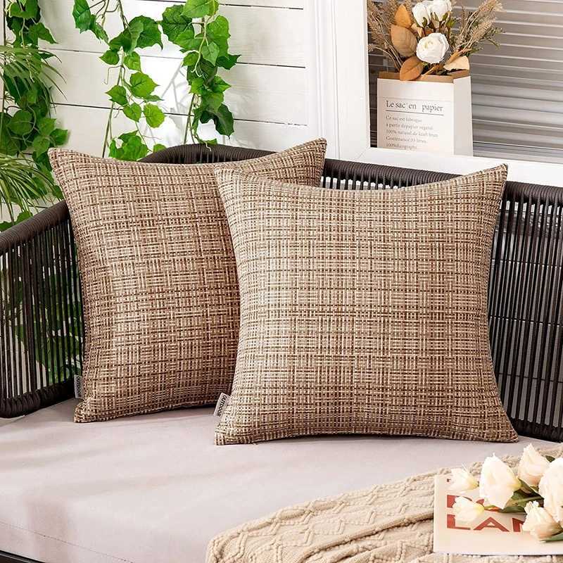 1/2PCS 45x45cm Outdoor Waterproof Throw Pillow Covers Farmhouse Water Resistant Cushion Covers for Tent Patio Garden Couch Khaki G251124