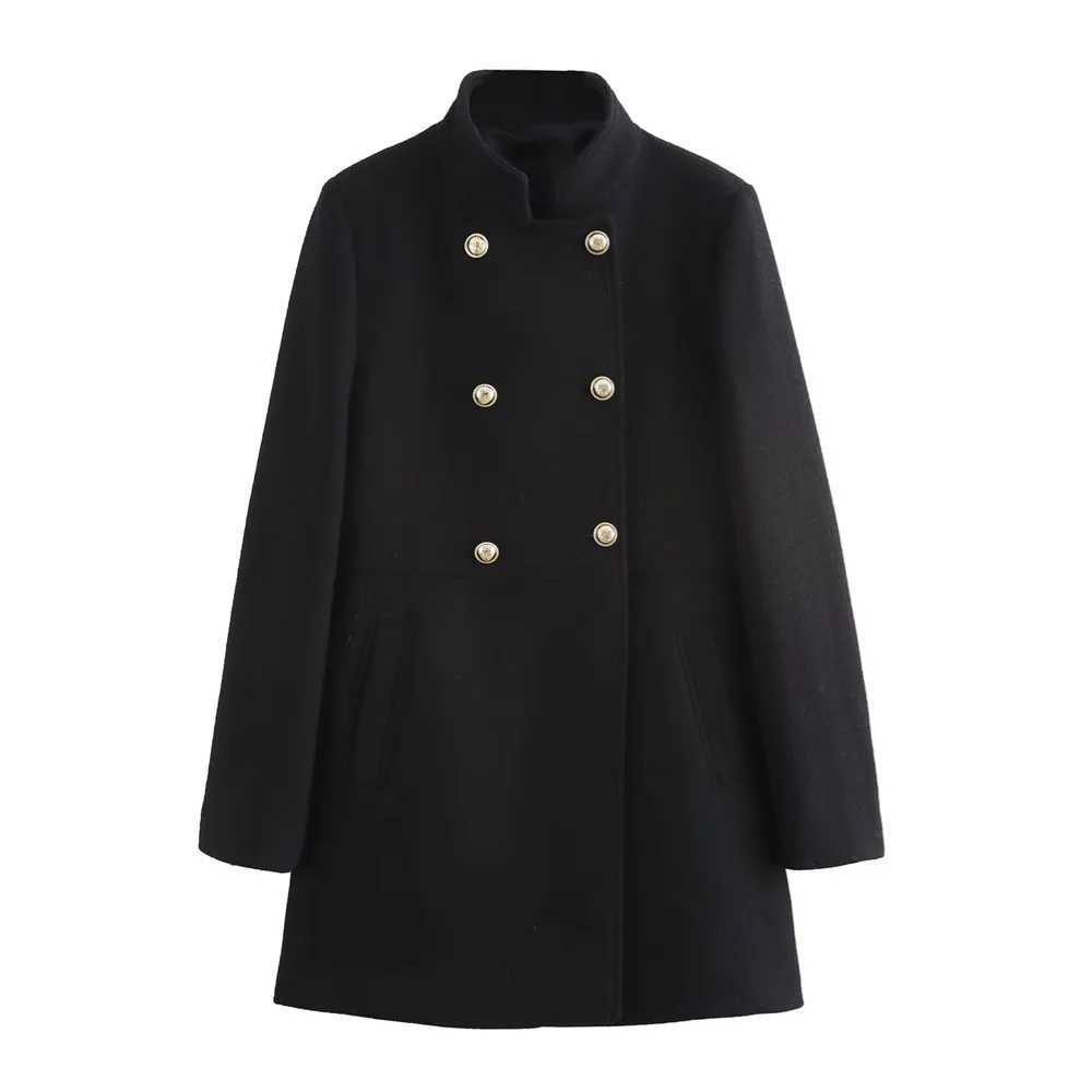 Womens Stand up Collar Double breasted Coat Pocket Decoration Autumn/Winter New Womens Clothing J251124