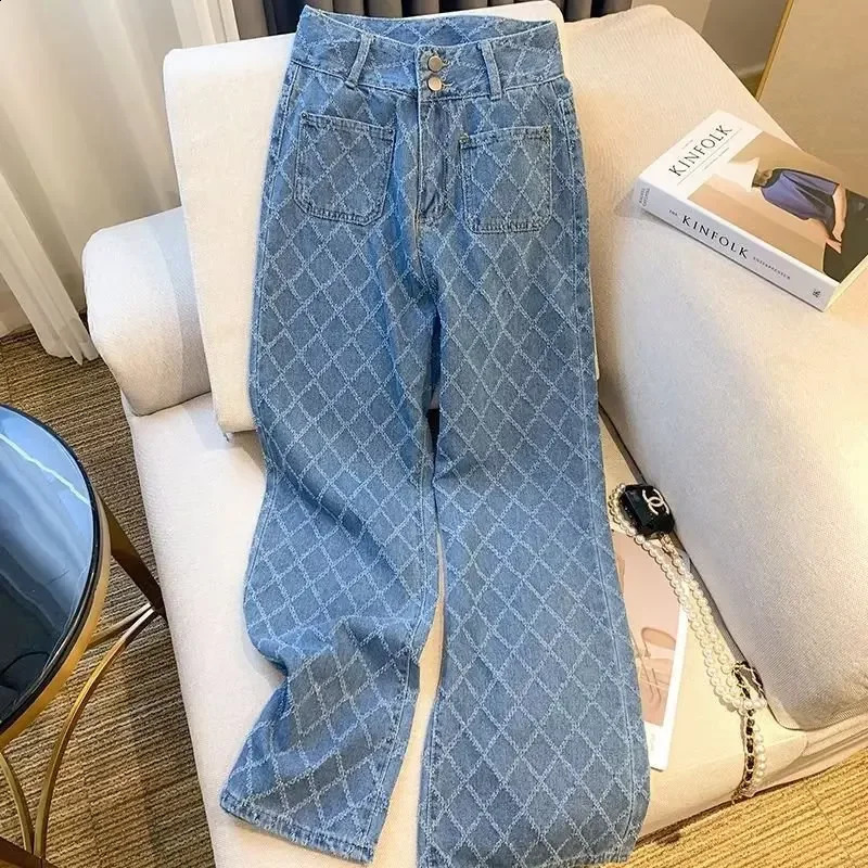 Fashionable high waisted womens jeans Japanese flat bottomed pants youth fashion summer thin pants 250422