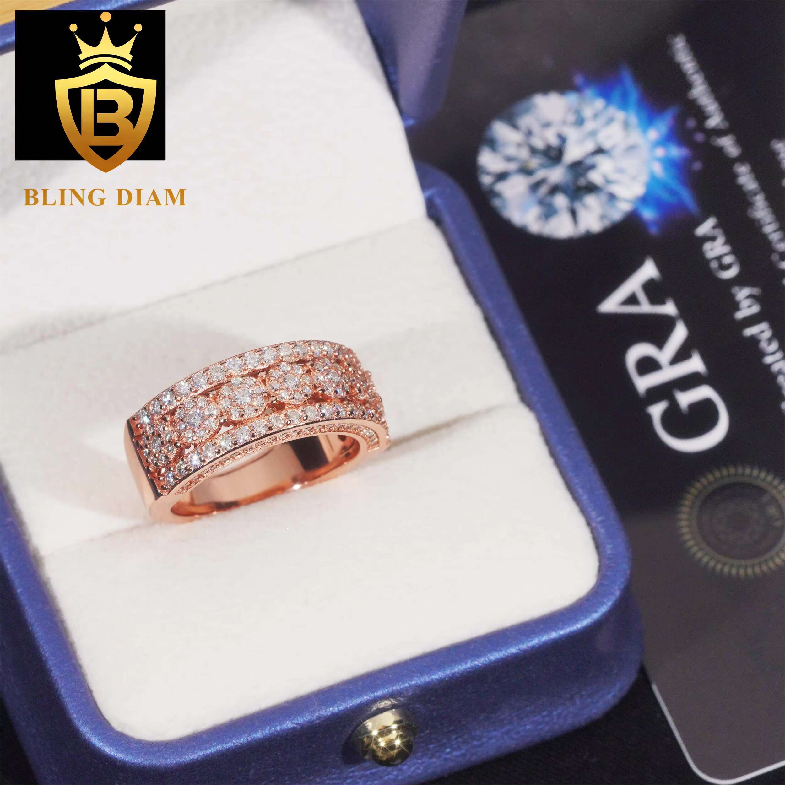 Fine Jewelry Luxury 925 Sterling Silver Rings Vvs Moissanite Hip Hop Custom Iced Out Ring