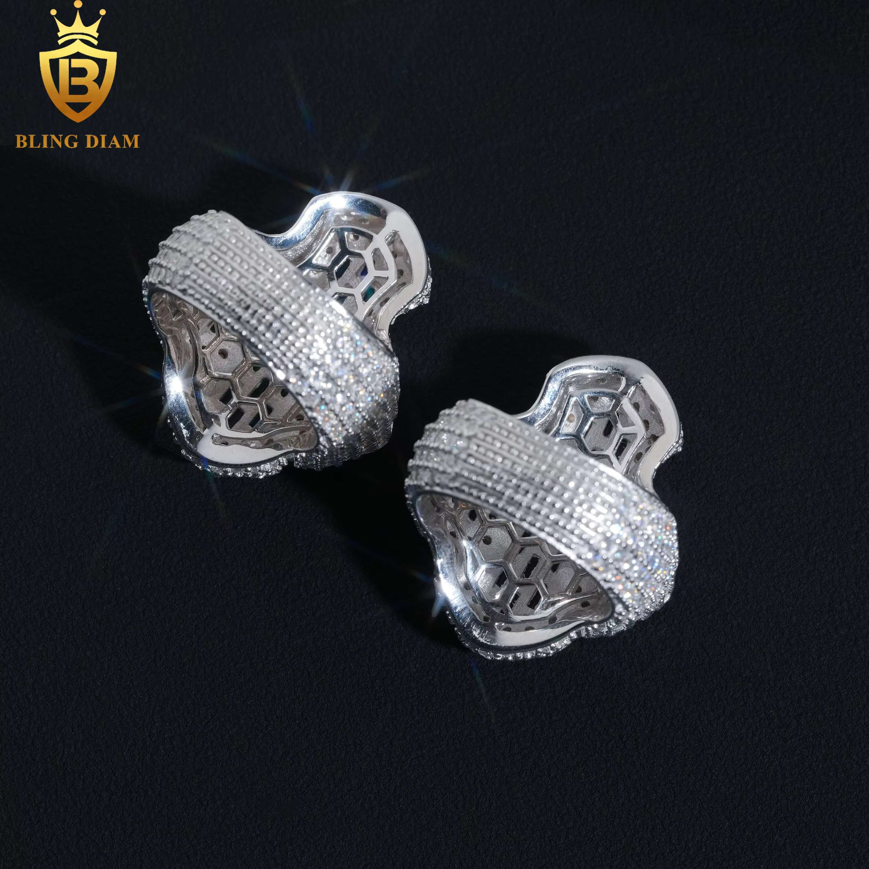 HipHop Style Jewelry Mens Ring Fully Diamond Colorful Moissanite Iced Out 925 Silver Cross Ring