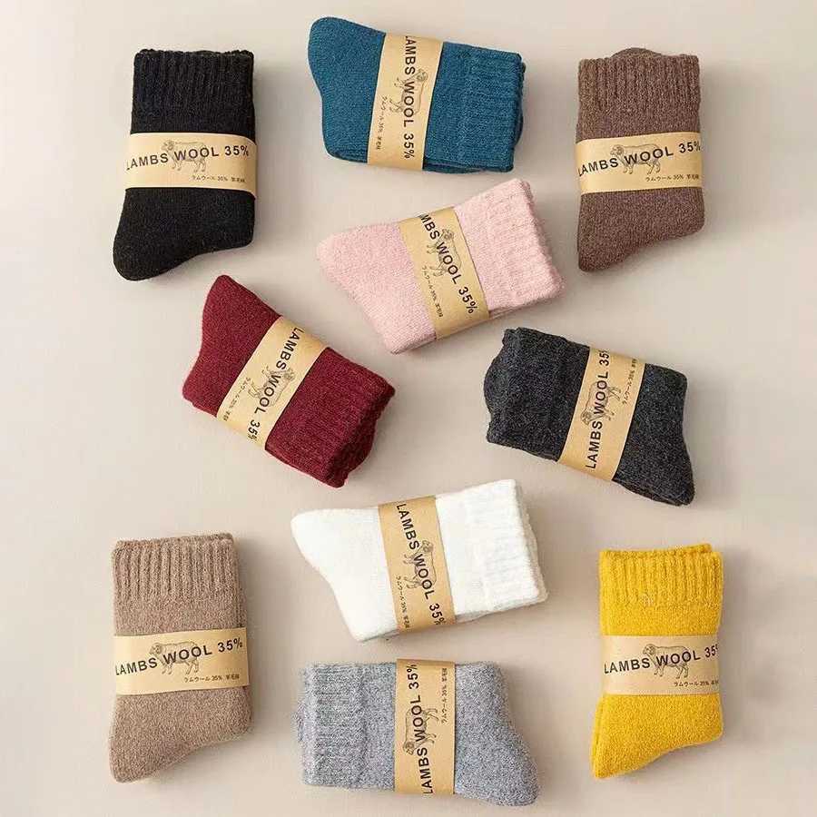 Winter 30 Wool Cashmere Warm Furry Kids Sock Chic Solid Color Calf Sock for Children Thicken Fleece Wool Autumn Warm Stockings G251124