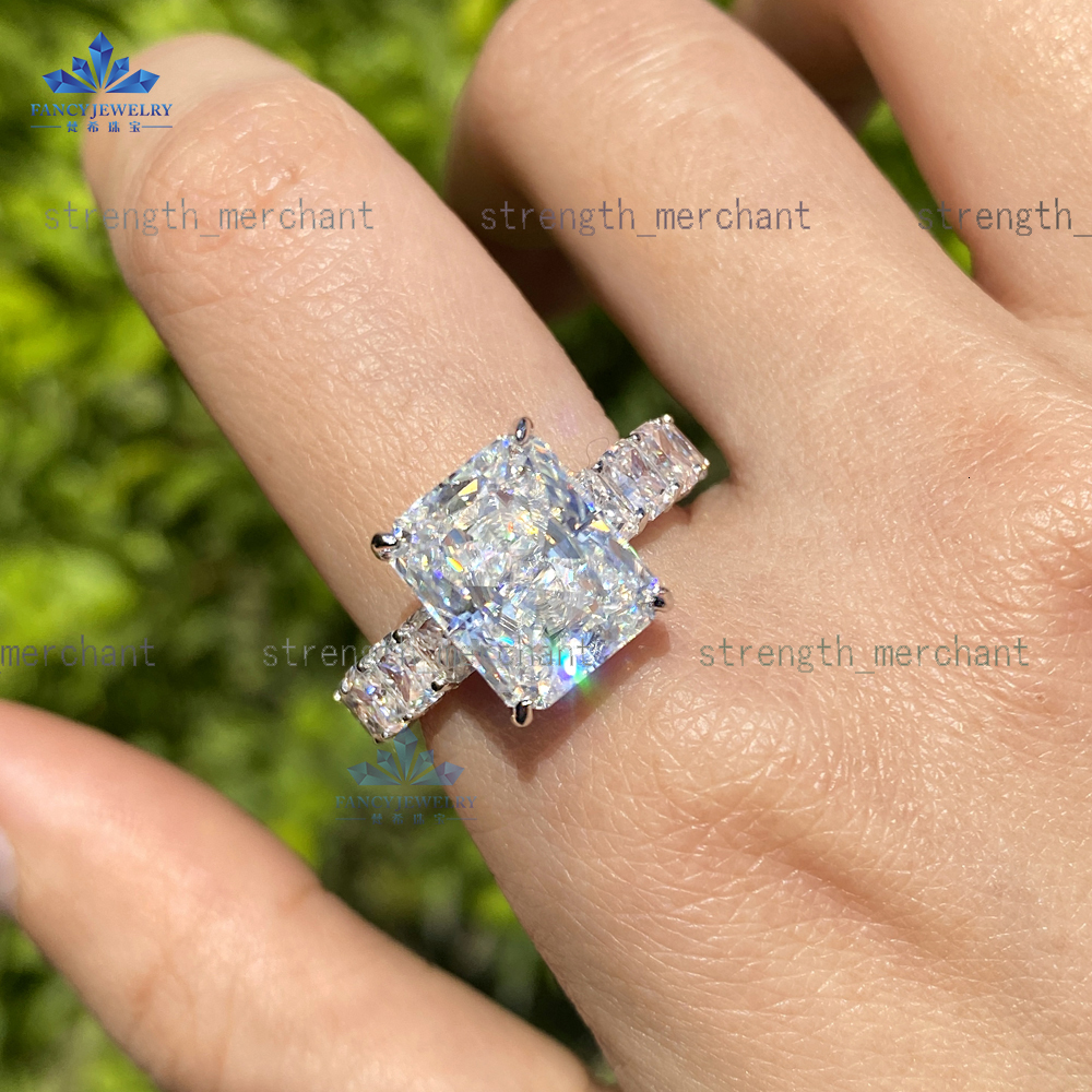 Luxury Jewelry S925 Sterling 9*11mm 5carat and 3*4mm 0.4carat Ice Out Radiant Cut Moissanite Ring
