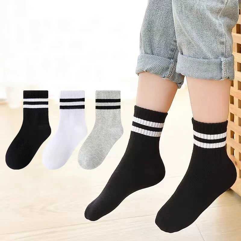 5 Pairs Four Season Kid Sock Teenager Student Cotton Breathable Comfortable Sock Boys Girl Baby White Black Sport Mid Tube Socks G251124