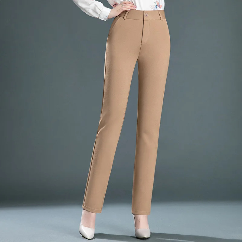 Stretch High Waist Trousers Womens Fashion Casual Pants Black Khaki Navy Blue Slacks Women Pantalones 250421