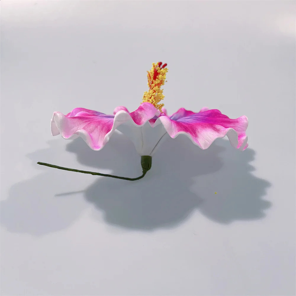 10 Pcs Pink Artificial Hibiscus Flower With Stem 15CM Large Headdress Hair Side HairPins Floral Headpieces Accessories 250420