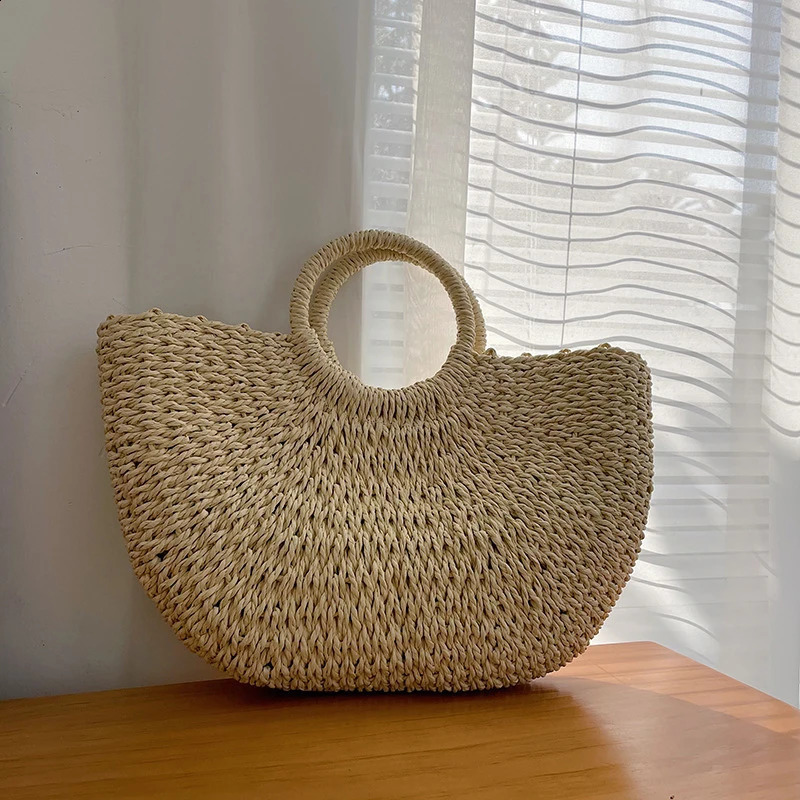 Fashion MOON Straw Handbags Women Summer Beach Bag Rattan Bag Handmade Vintage Woven Handbag For Women bolsa femme 250417