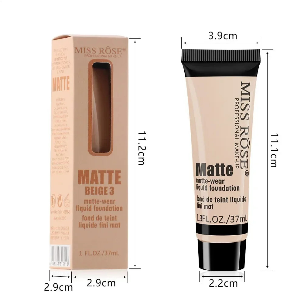 Miss Rose durable natural nude matte foundation makeup mineral pigment liquid concealer full coverage 250415