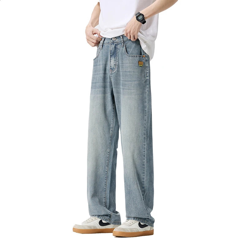 Summer mens loose straight leg jeans slim fit resistant comfortable and cool mens pants 250423
