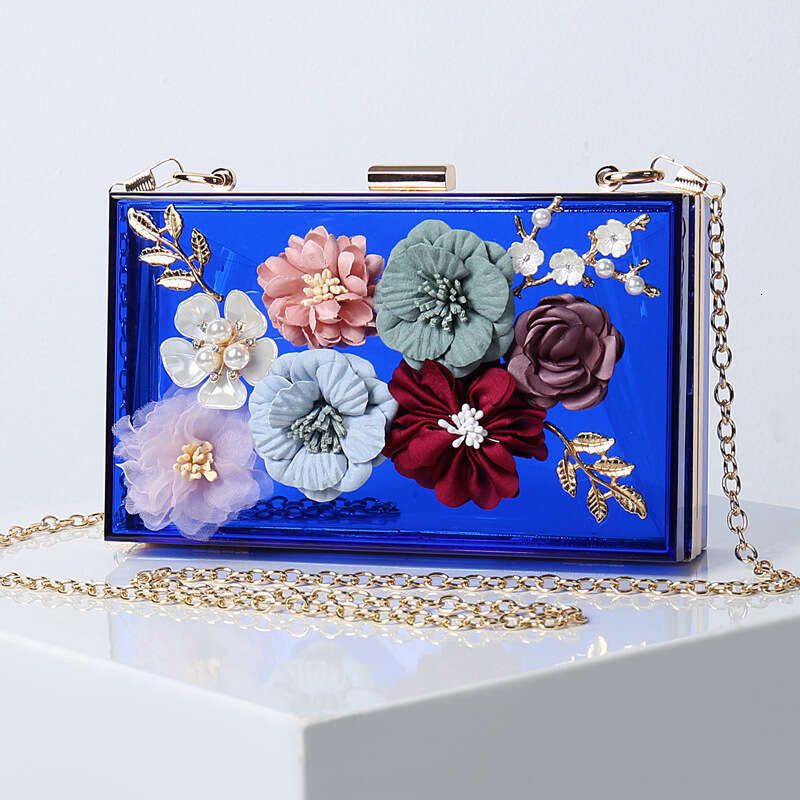 Dinner Bag Diagonal New Flower Banquet Women S Fashion Evening Wear Chain D Small Square Handheld Acrylic Bag KQ