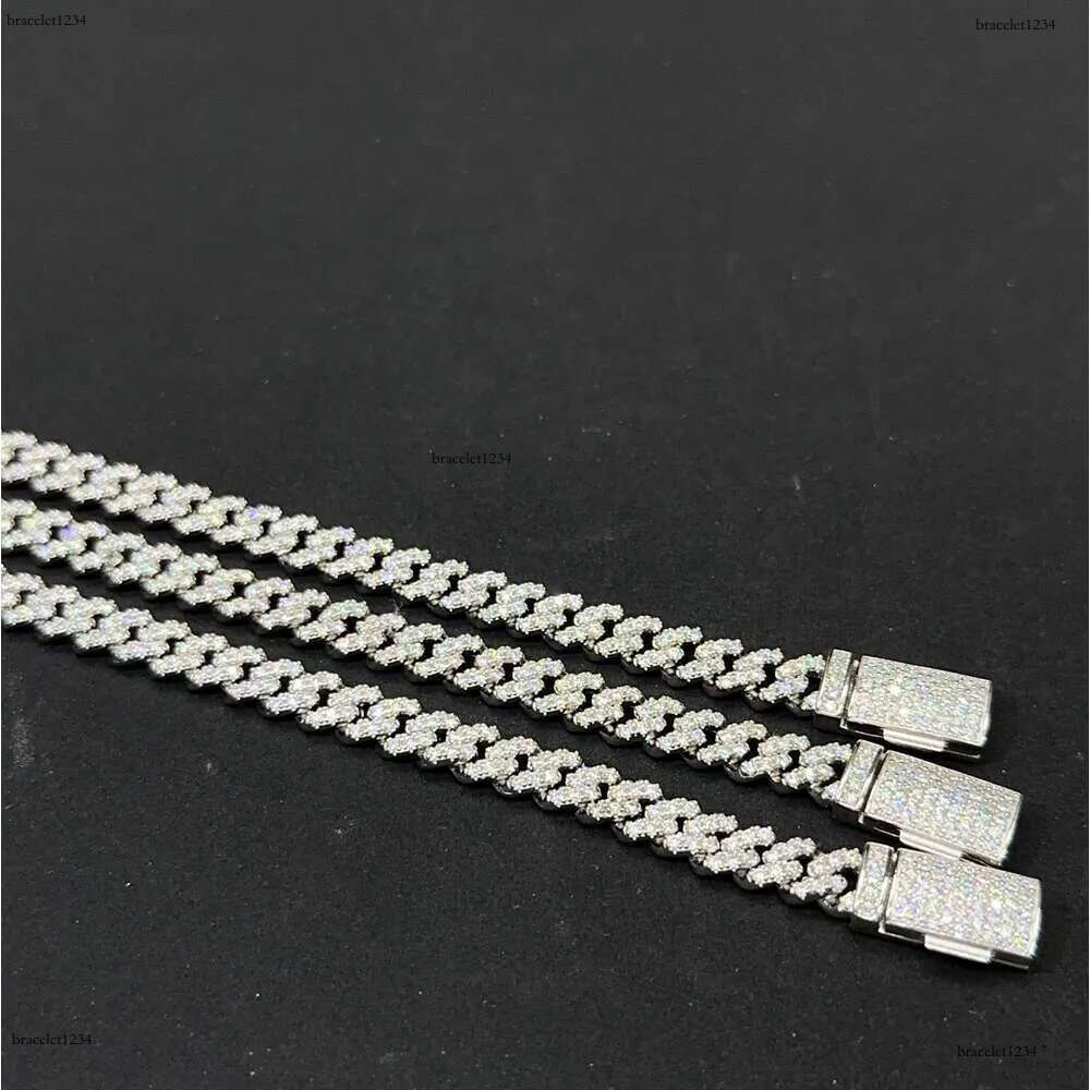 Fashion Hip Pop Jewelry 9mm Width Sier Plated Iced Out Cubic Zirconia Brass Cuban k Chain Bracelet