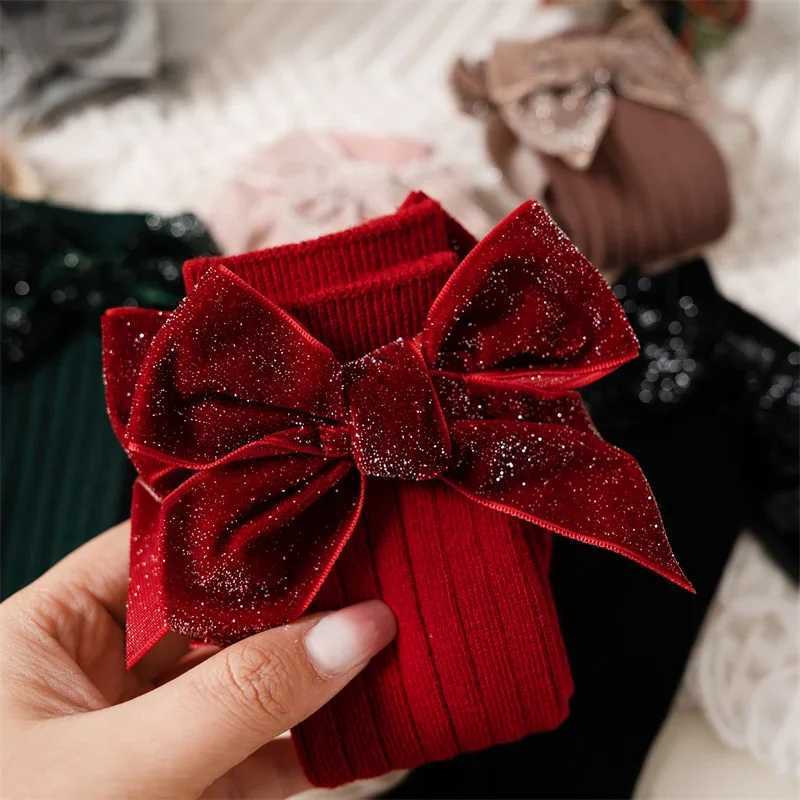 Baby Girls Knee High Socks Autumn Winter Kids Big Bow Long Soft Christmas Sparkly Sock Cotton Red Children Socken For 0-8 Years G251124