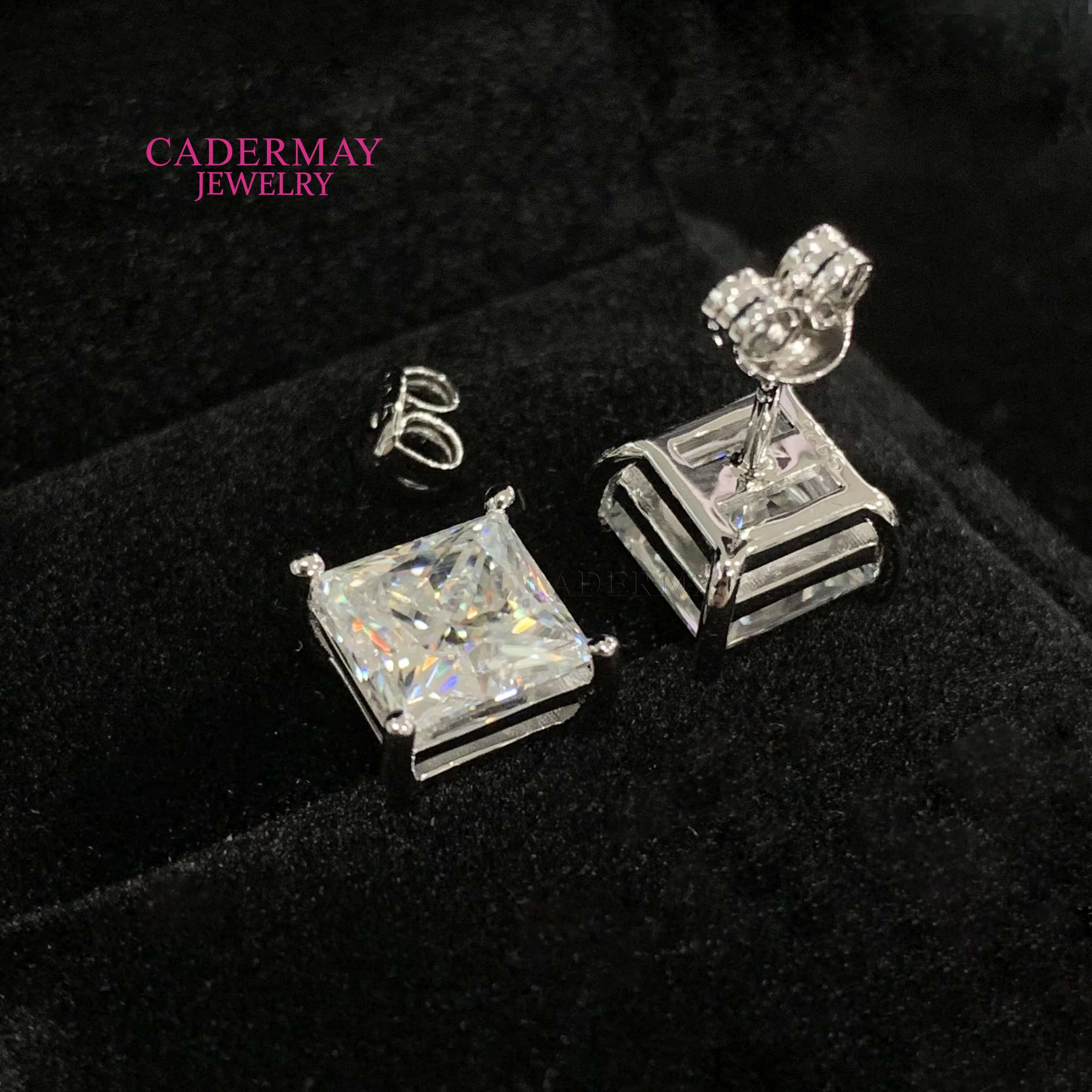 Classic Hot Top Selling Pass Diamond Tester Fine Jewelry 925 Silver 1ct 2ct 3ct Princess Earrings VVS Moissanite Stud Earrings