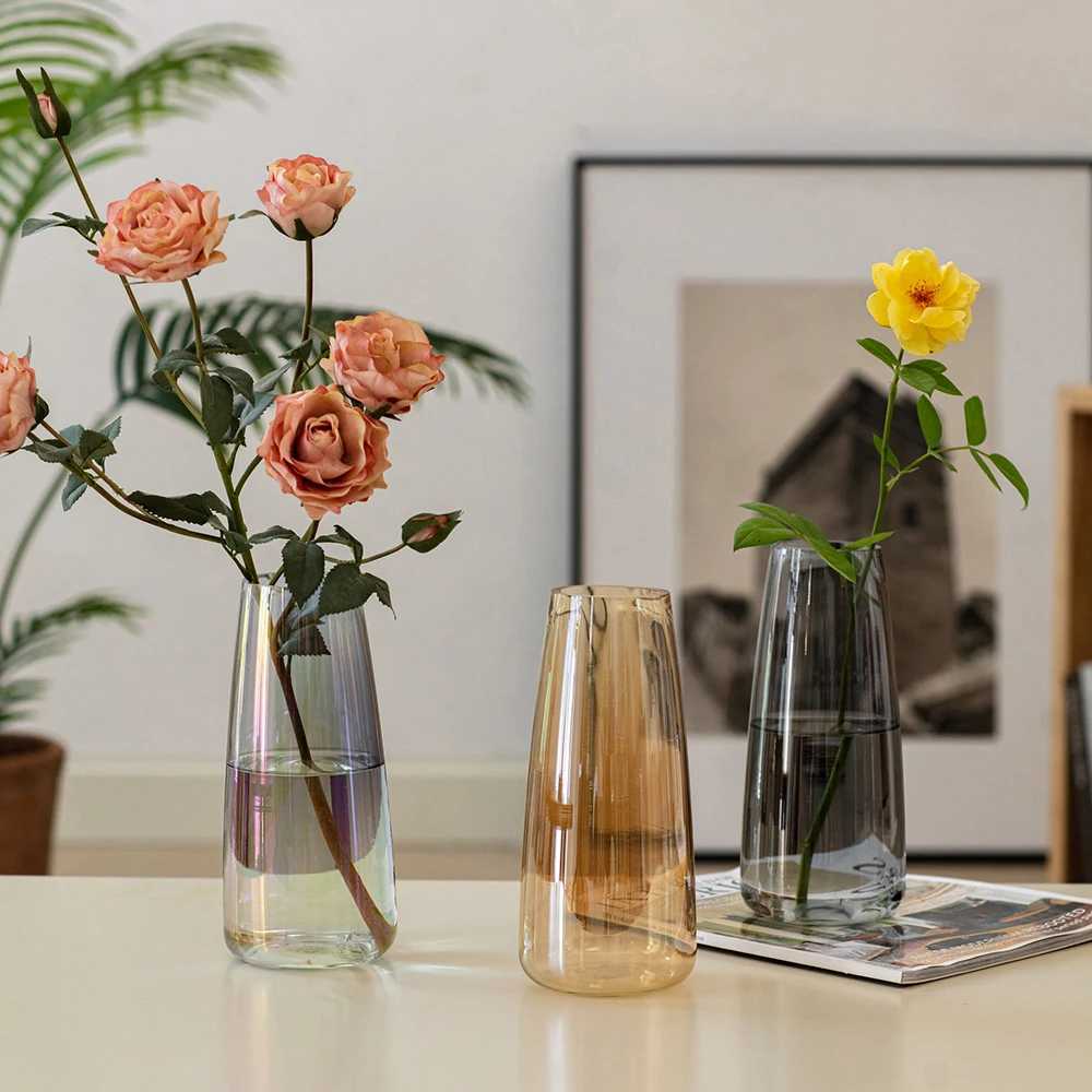 Glass Flower Vase Round Mouth Simple Bud Vase Room Table Hydroponics Plant Flower Terrarium Luxury Home Decor Wedding Decoration C251124