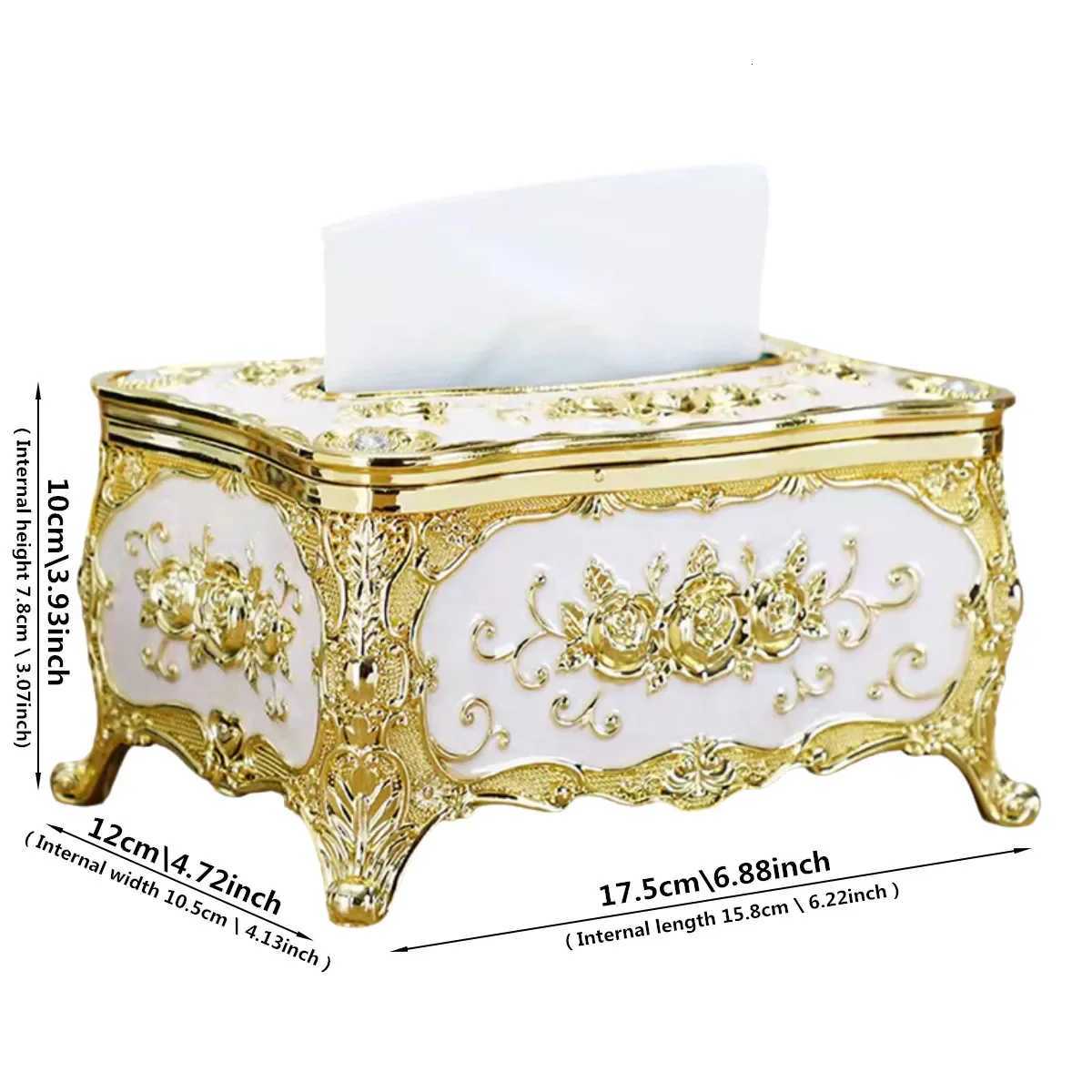 European-style Tissue Box Living Room Desktop Tissue Box Retro LuxuryTissue Case Rose Patterned Napkin Holder Home DecorationM251124