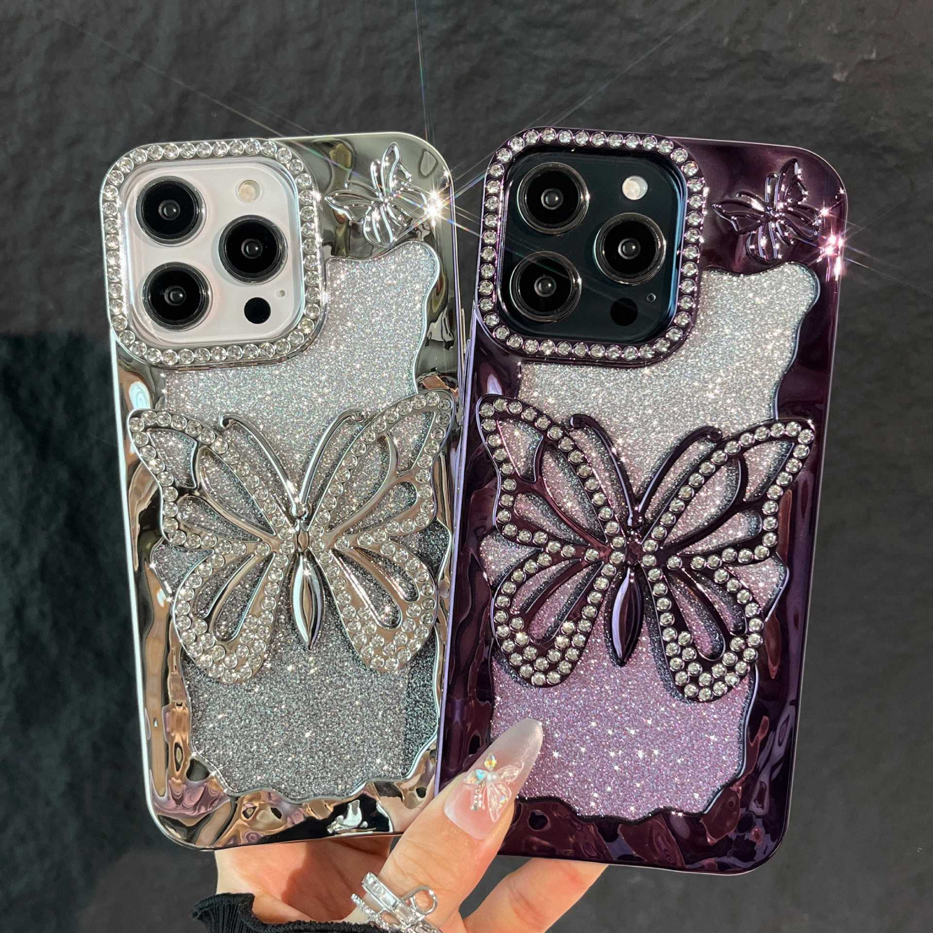 Gradient Glitter Hollow Large Butterfly Phone Case Compatible with iPhone 17 Pro Max New Soft Electroplated Case iPhone 16/15