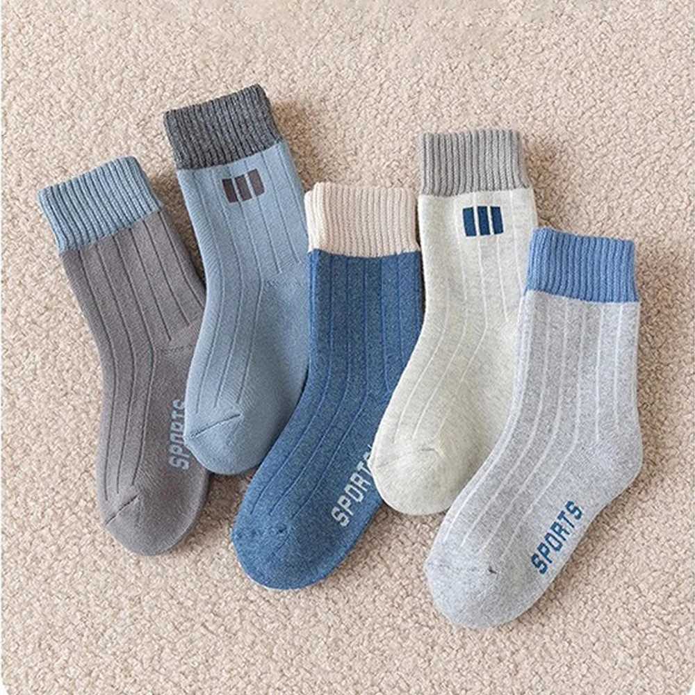 5 Pair Childrens Warm Socks Winter Boys Mid Tube Socks Solid Color Simple and Thick Velvet Loop Socks G251124