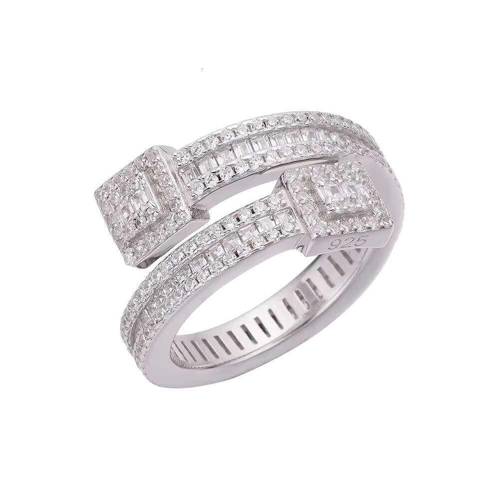 Hip Hop Rapper Jewelry 925 Sterling Silver Iced Out Cz Moissanite Baguette Custom Adjustable Rings for Men