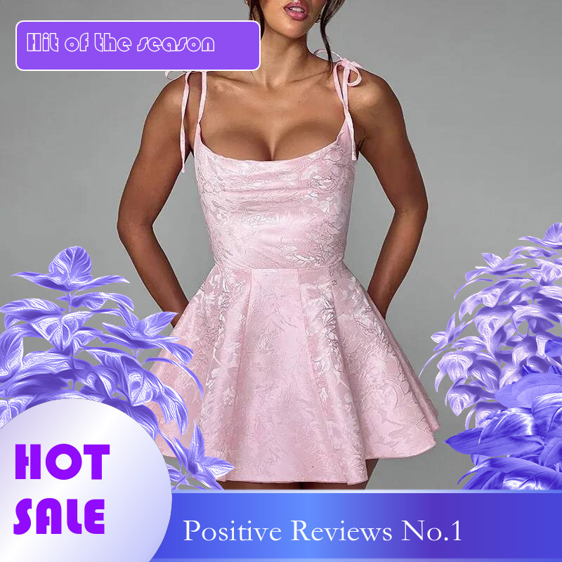 Dongdumaoyi Townlike Jacquard Waist Wrap A Line Dress Women Spaghetti Strap Mini Summer Backless Nightclub Sexy Party Dresses