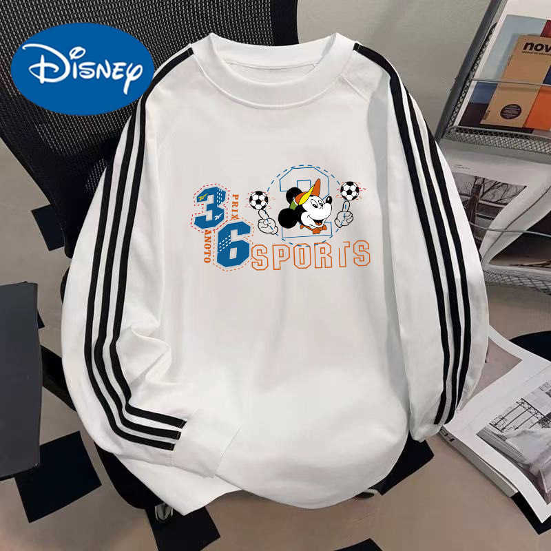 Disney Mickey Print Childrens Cotton Long Sleeve Top Autumn Winter Big Kids Versatile Three Stripes Sweatshirt Trendy H251124