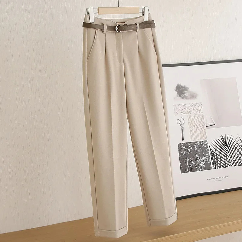 High Waist Slimming Effect Casual Woolen Suit Pants Nine Points Womens Cigarette Pants Autumn Winter Fashion plus Size 250421