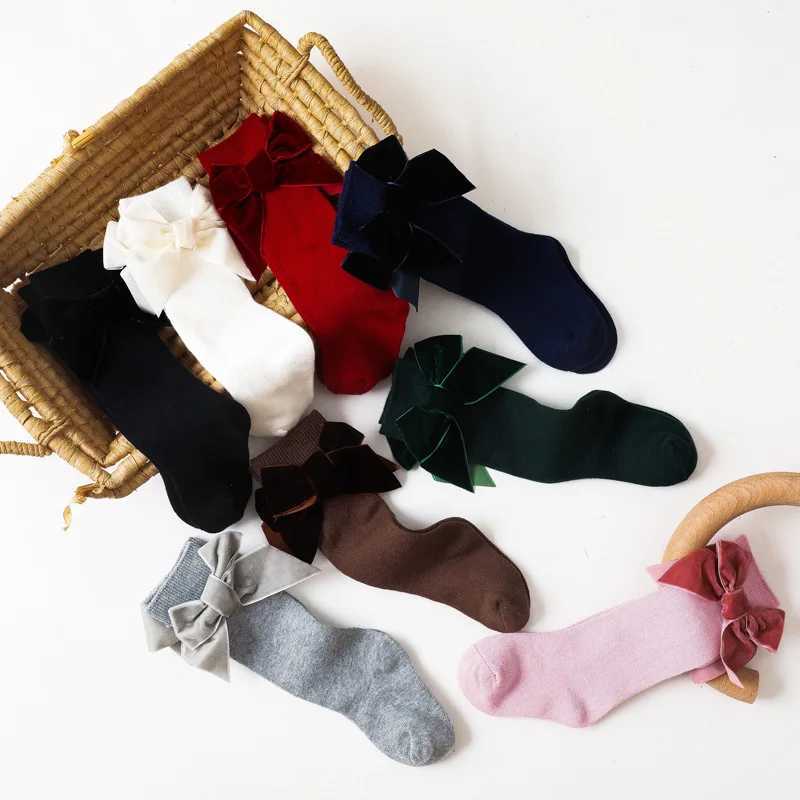 Winter Autumn Baby Girls Christmas Socks Bowknot Kids Knee High Long Sock Cotton Spanish Children 1-8 Years Toddlers Tube Socks G251124