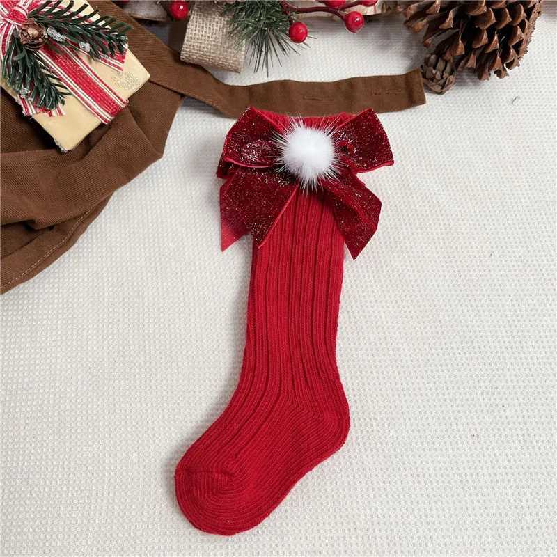 Winter Baby Girls Boys Christmas Socks Kids Knee High Sock Woolen Leg Warmers Children Soft Cotton Red Long Socken For 0-5Years G251124