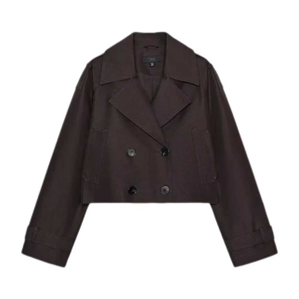 Spring and Autumn new womens clothing British style double breasted lapel double breasted short windbreaker jacket J251124