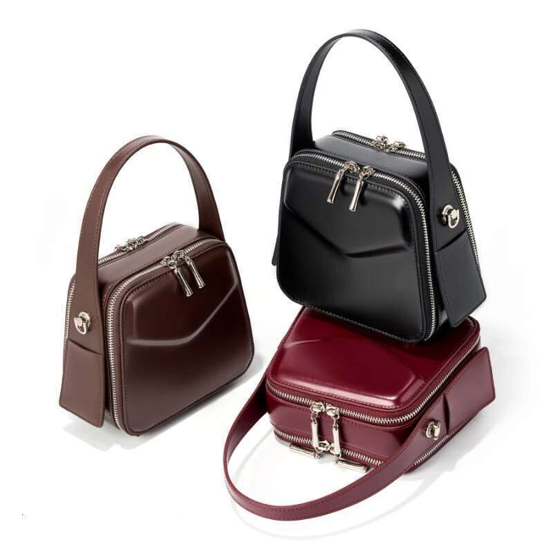 Designer Bag Genuine Leather Women's 2025 New Designer Women Handbags Double Zipper Box Type Shoulder Bag Female Crossbody Bags