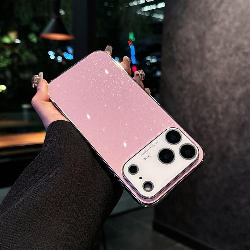 Electroplated Glass Glitter Starry Sky Phone Case Compatible with iPhone 17 Pro Max Simple Case iPhone 16/15/14 Pro