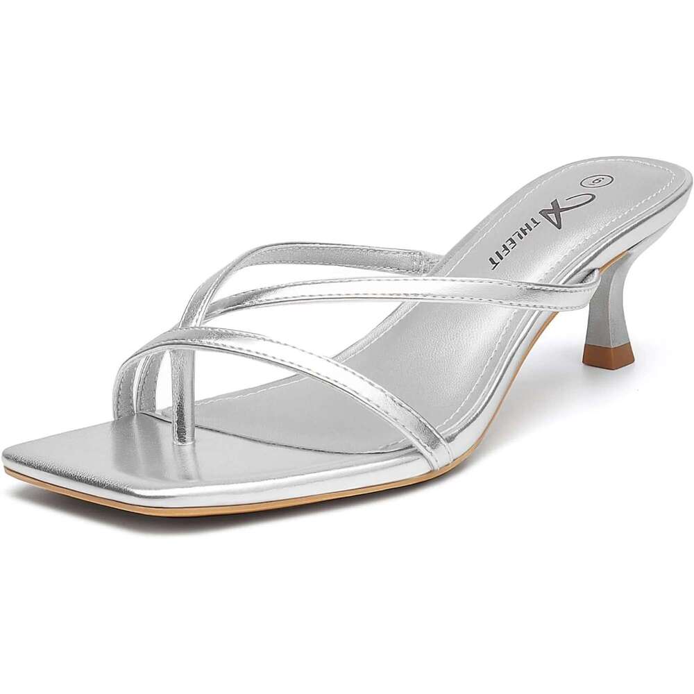 Women's Strappy Kitten Flip Flops Square Open Toe Low Heels Fashion Party Dress Thong Heeled Sandals