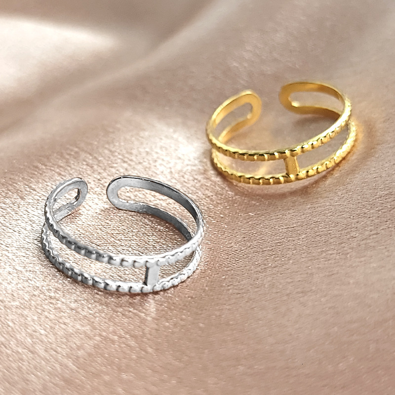 Top source titanium women's non fading open tail ring, stainless steel simple and cool style ring