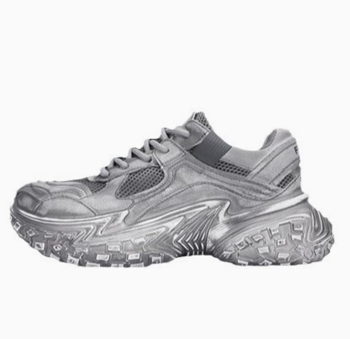 Free shipping men's retro distressed chunky dad sneakers grey mesh platform shoes thick sole fashionable versatile daily wear sports trainers mul