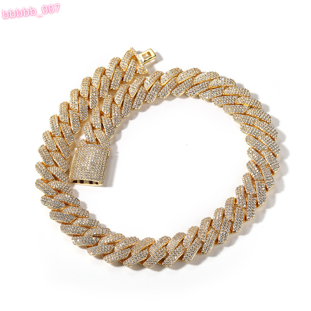 Bling 14k18k Gold Plated CZ Iced Lab Grown Diamond Hiphop Jewelry 19mm Heavy Prong Cuban Link Chains Trendy Rhodium Rope Pearl