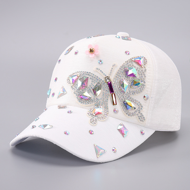 Womens Baseball Cap with Colorful Glass Rhinestones and Butterfly Sequins Sunshade Visor Cap Y2K designer beanie bonnet spring and autumn hat luxe men - view 6