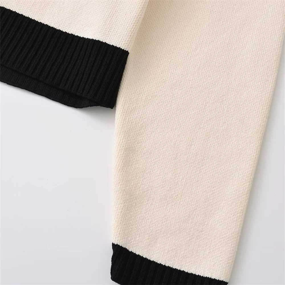 autumn new European and American breasted long sleeved black and white round neck knitted cardigan short jacket J251124