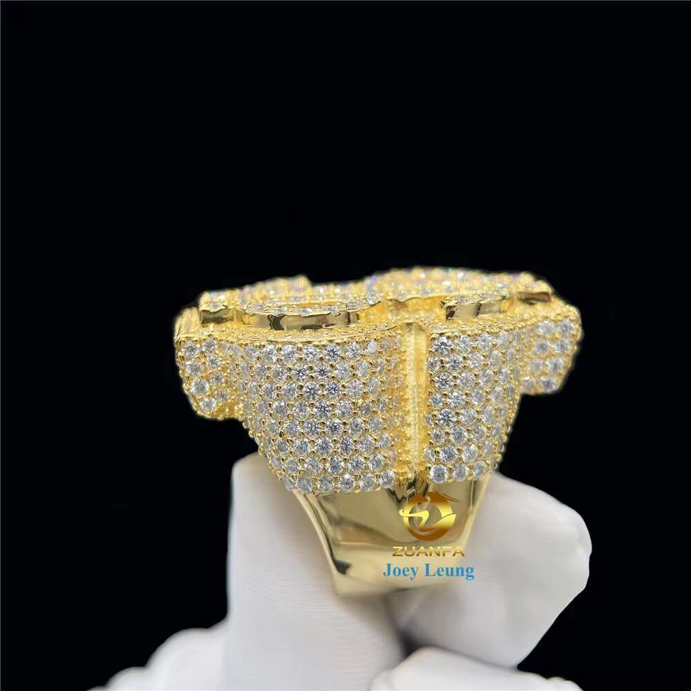 Hot Selling Hip Hop Jewelry 925 Sterling Silver 14K 18K Gold Plated VVS Moissanite Diamond Iced Out Dollar Rings