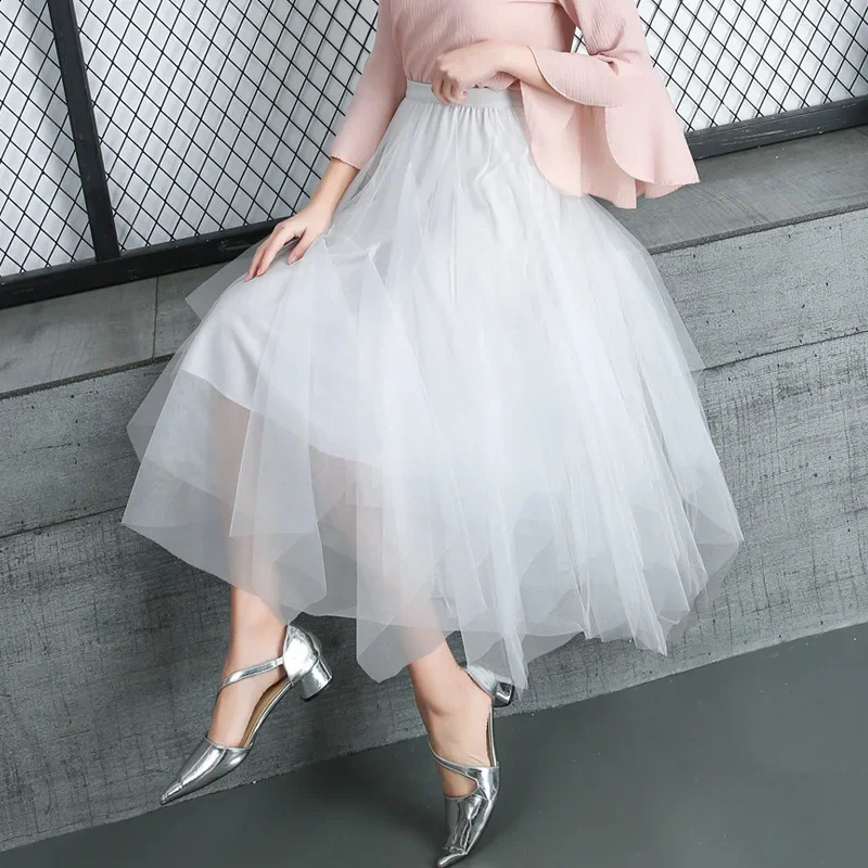 Asymmetrical High Waist Ruffles Mesh Tutu Long Midi Skirt Irregular Tulle Skirt for Women Black Harajuku Summer Goth Clothes 250421