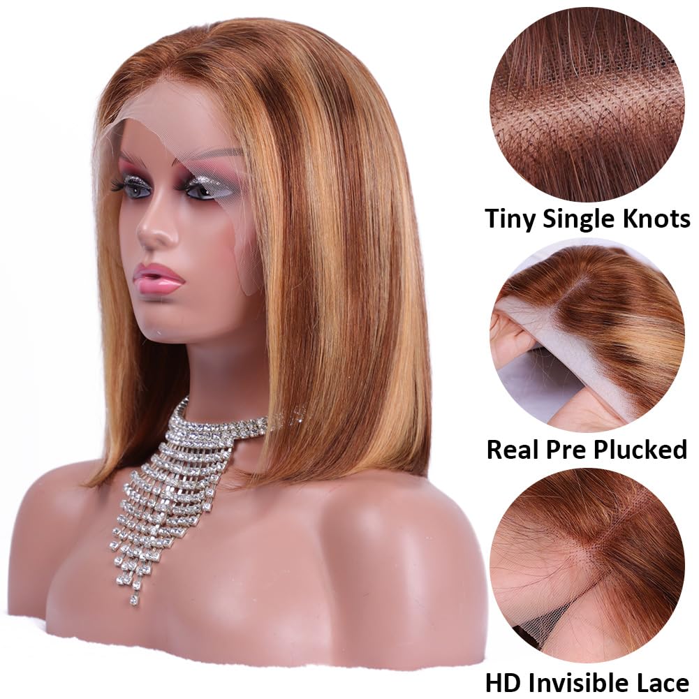 Highlight Blonde Short Bob Human Wigs Hot Sale Bone Straight Glueless HairWigs For Black Women Brazilian Huamn Hair 13x4 HD Front Hair Wig Lace Fronta