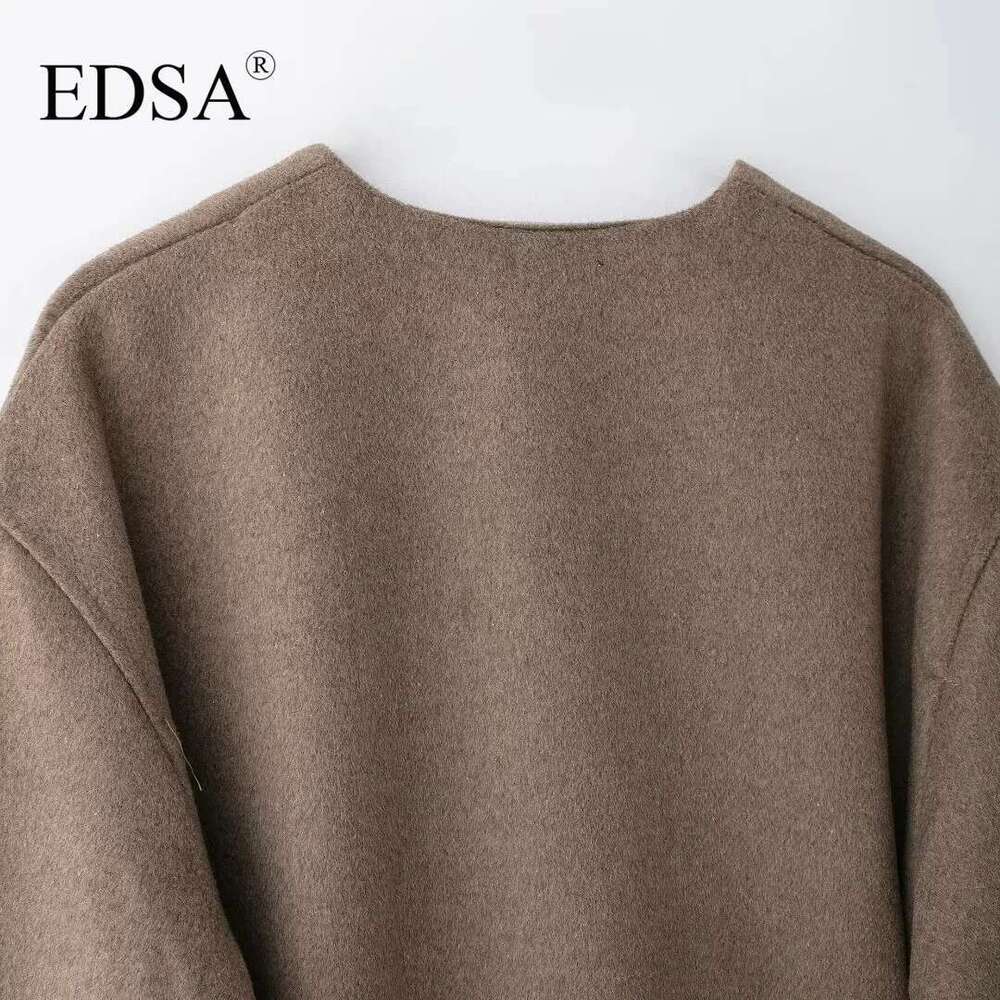 Designer Clothes EDSA Women Soft Belted Jacket Wrap V-Neck Long Sleeves New Elegant Lady Commute Outwear For Female